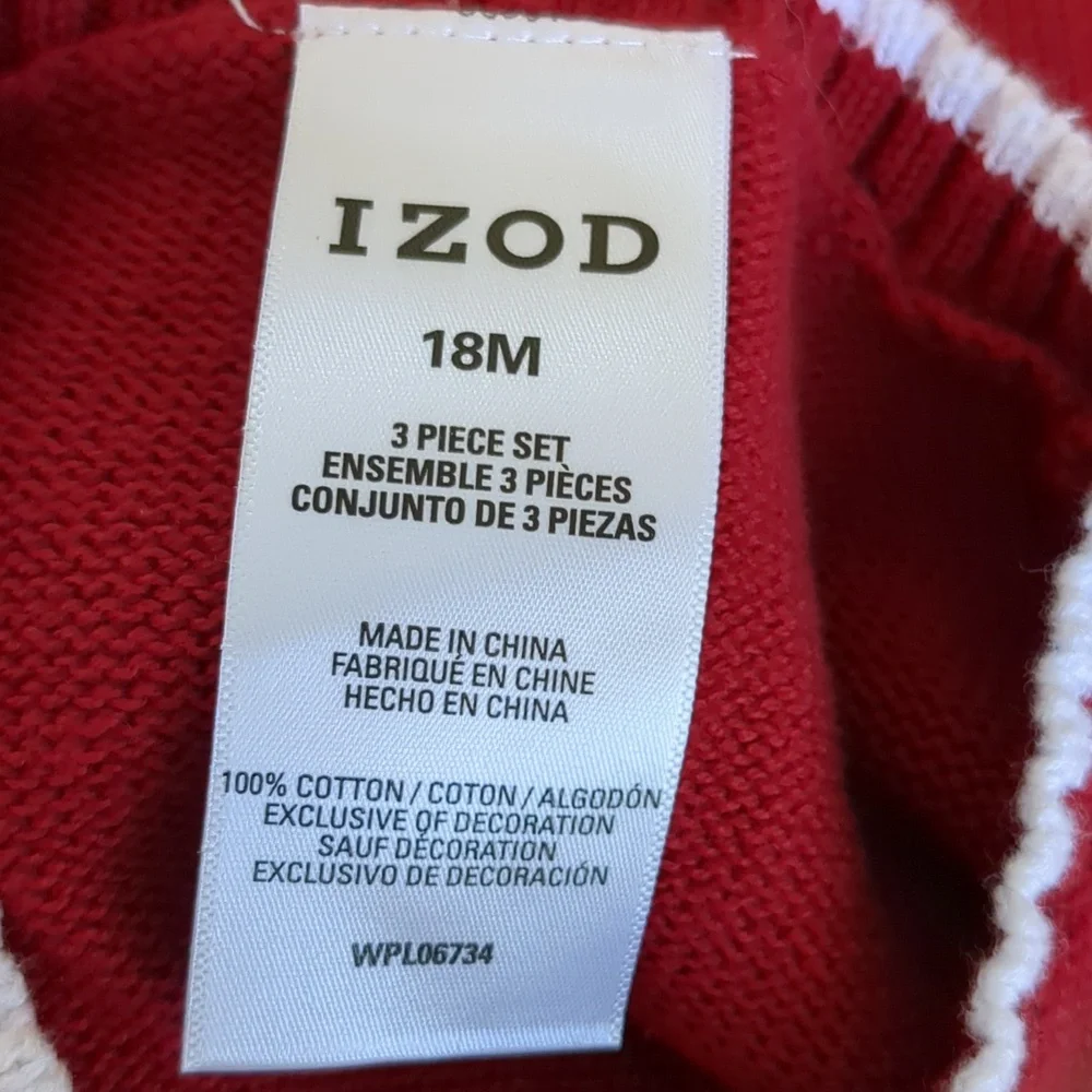 18M Izod Christmas Reindeer Red Sweater Vest Holiday Animal Lights Soft